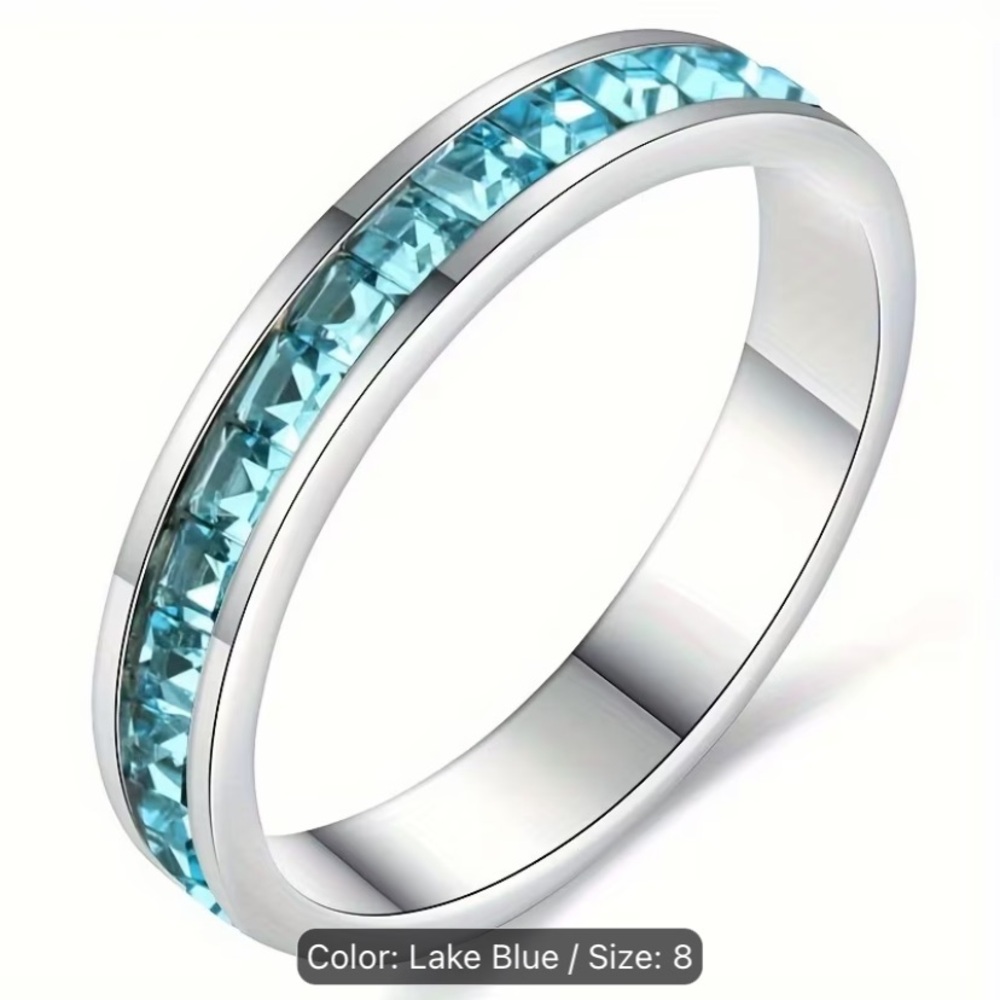 Lake Blue Crystal Inlay Women's Silver Band